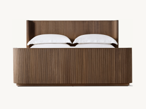 Striated Wooden Bed;Custom Color Oak Bed;Shelter Bed with Footboard