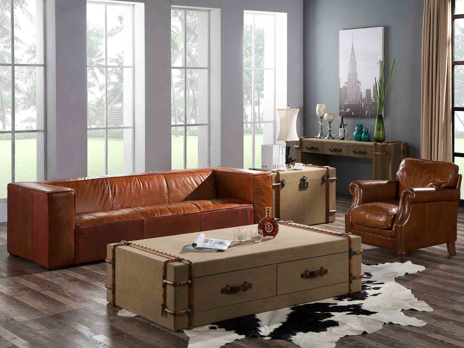retro brown leather sofa