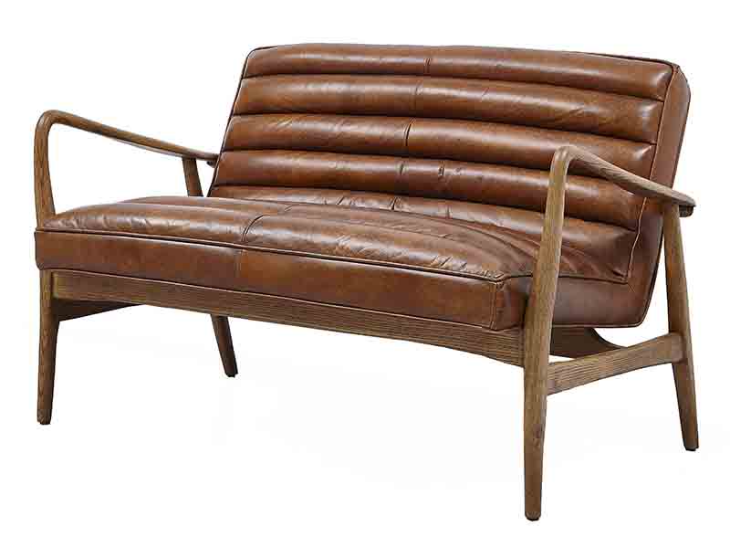 leather sofa with wooden arms