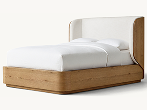 Oak Wooden Bed；New Style Modern Madero Bed；Fabric Wood And Fabric Shelter Bed