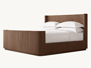 Striated Wooden Bed;Custom Color Oak Bed;Shelter Bed with Footboard
